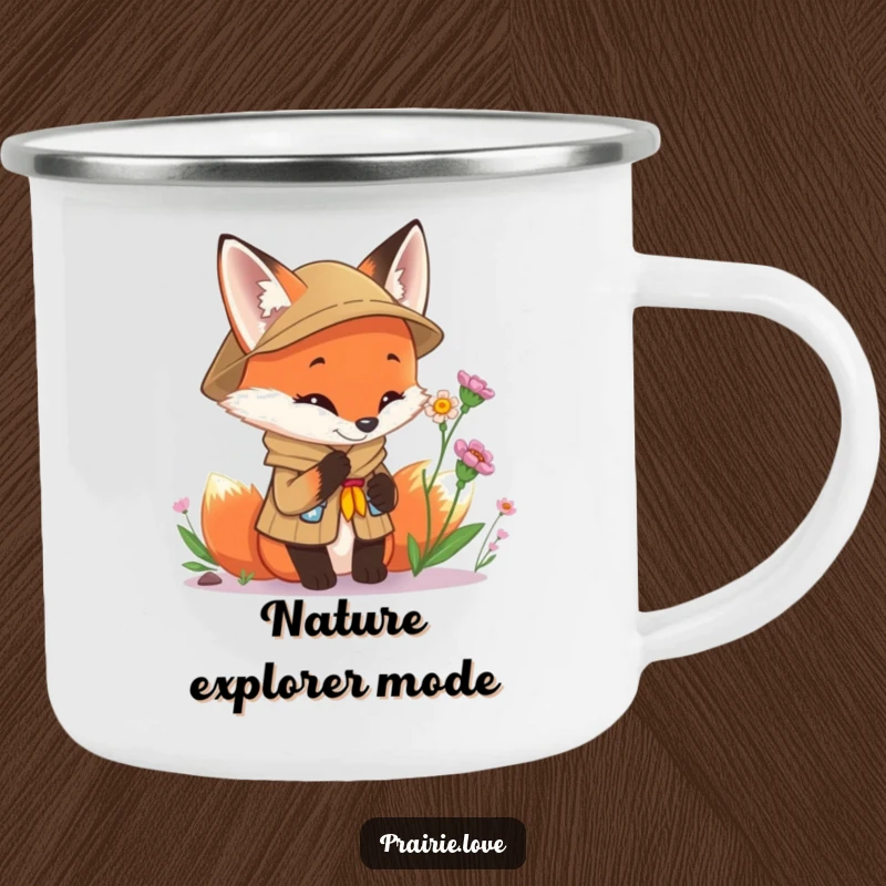 Funny Scout Fox Camping Mug: A curious fox in scout uniform holding a mug, ready for outdoor exploration and warm drinks.