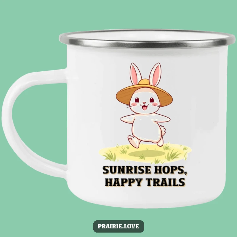 Funny Rabbit Camping Mug: Cheerful Hopper Enamel Cup, Perfect Outdoor Funny Gift