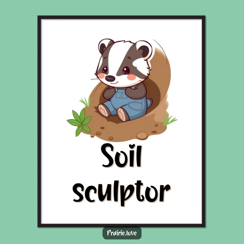 Funny Badger Gardener Digital Art: Playful Tunneler, Downloadable Funny Gift