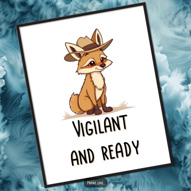 Funny Coyote Ranger Digital Art Print: A determined coyote in a ranger hat surveying the distance, a motivational downloadable artwork.