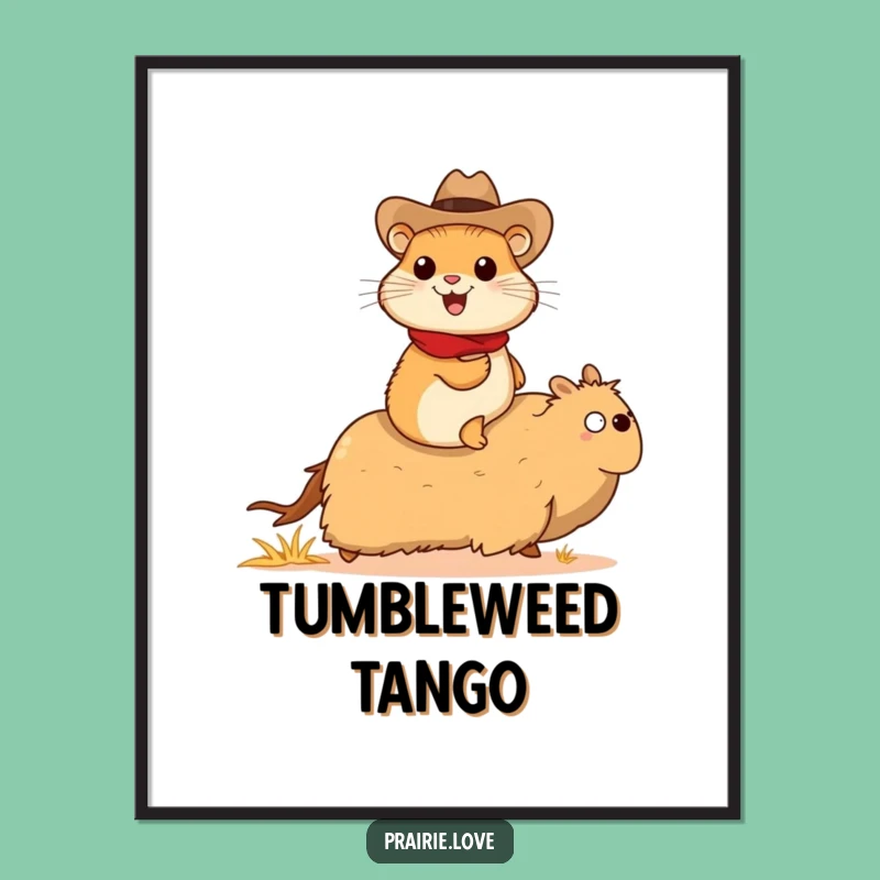 Funny Prairie Dog Cowboy Poster: Tumbleweed Rider Art, Whimsical Funny Gift
