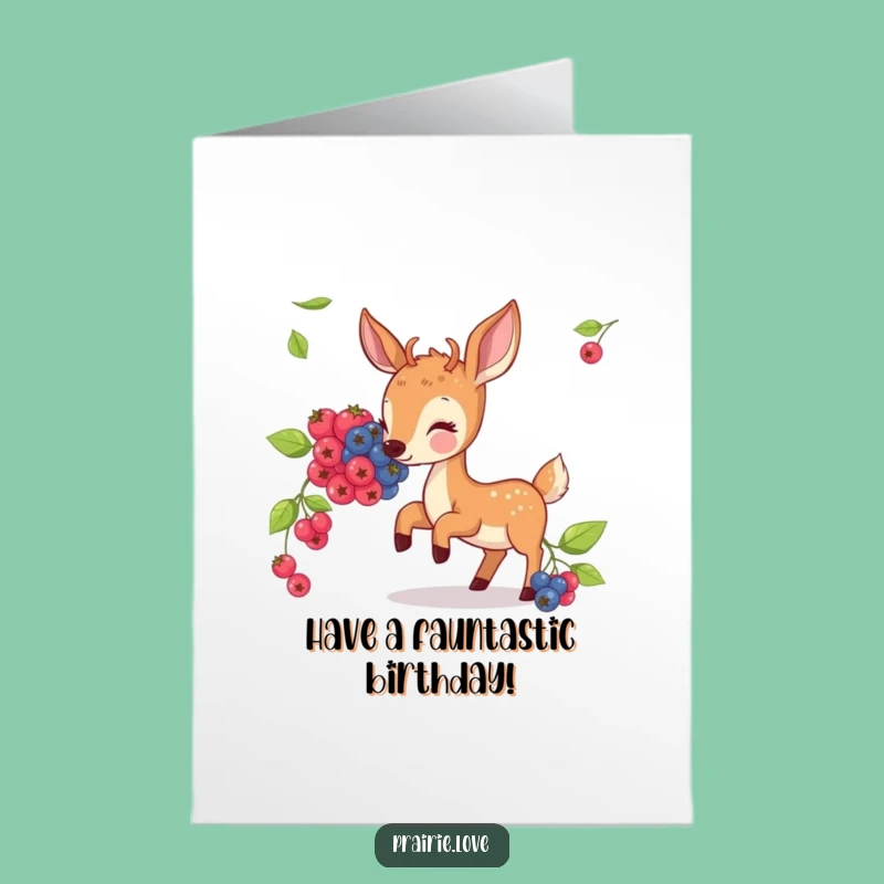 Free Printable Birthday Card: Bouncing Deer Berry Feast for a Joyful Downloadable Gift!